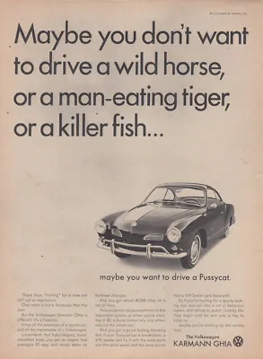 Maybe You Don’t Want To Drive A Wild Horse Volkswagen Karmann Ghia Ad 1966 T • $9.99