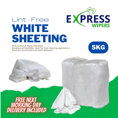 5kg White Cotton Sheeting Lint-Free Cleaning Rags Wipers Wiping Cloths • £19.99