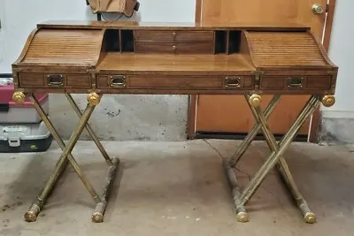 Oxford Square By Drexel Faux Base Campaign Style Tambour Roll Top Desk • $1600