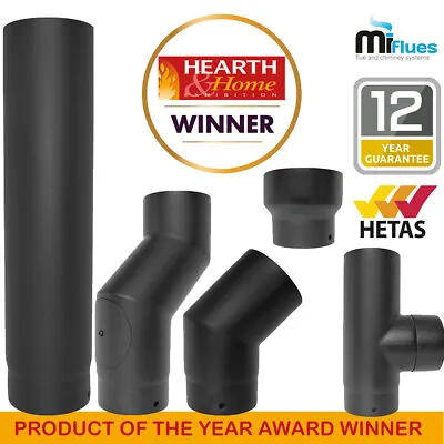 Matt Black Stove Pipe Vitreous Enamel Kit Flue 5 Inch Or 6 Inch 125mm 150mm • £71