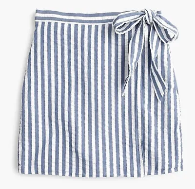 Women’s J. Crew Blue White Seersucker Bow Tie Waist Detail Skirt Size Petite 0 • $24.99