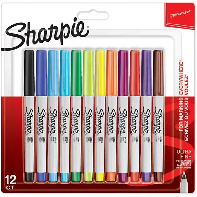 SHARPIE Ultra Fine Marker Pens - Assorted Colours (Blister Of 12) - NEW • £18.93