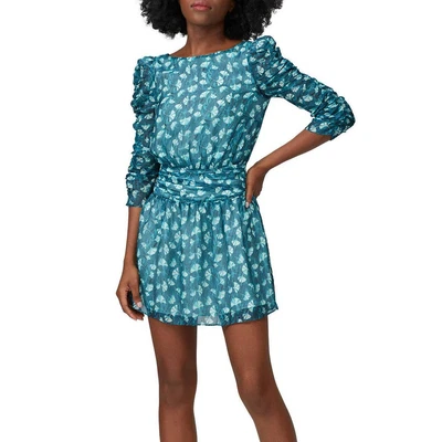 $7.99 • Buy Rachel Zoe Dolores Leaf Print Mini Dress L Chiffon Ruched Sleeve Smocked Waist