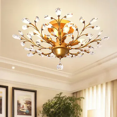 Black/Gold Retro Crystal Chandeliers Ceiling Light Fixture Dining Living Room • $123.74