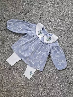 Next Baby Girls Outfit 3-6 Months Blue Floral White Collar Embroidered G • £4.99