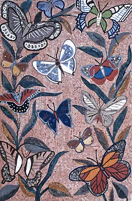 BM001 39.37 ×59.06  Handmade Marble Mosaic Art Kaleidoscope Butterfly • $2159