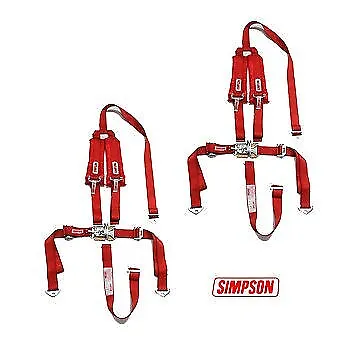$144.99 • Buy 2 Yamaha Rhino Simpson 5 Point Y Harness Seat Belts Latch & Link 2x2 W/ Pads Red