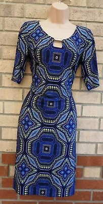 London Times Blue Mix Short Sleeve Stretch Shift Tunic Dress Uk 10 • £8.50