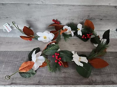 Ashland Magnolia & Red Berry Foliage Garland 6 Ft Deluxe Christmas Decor - NEW  • $35