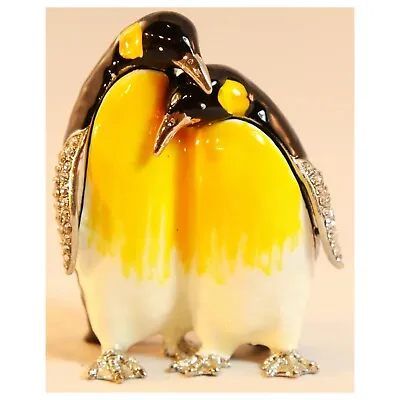 $15.99 • Buy Bejeweled Enameled Animal Trinket Box/Figurine With Rhinestones-Couple Penguin