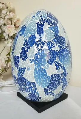 Blue & Grey Mosaic Glass Egg Lamp-28cm/Handcrafted/Recycled Glass • £34.99