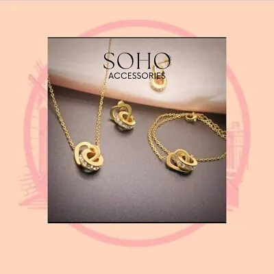 18 Ct Gold Plated And Zirconia Set Jewellery Necklace Bracelet And Earrings  • £9.75