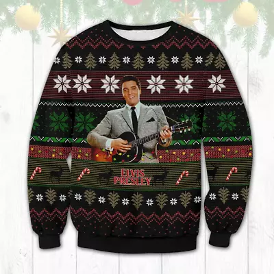 Elvis Presley Guitar Love Ugly Christmas Knitted Sweater. • $41.99