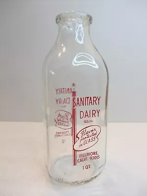 SANITARY DAIRY FILLMORE CALIF. 93015 Square Quart Milk Bottle TSPQ • $14.39