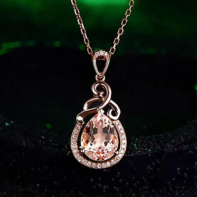 Fashion 14k Rose Gold Plated Necklace Pendant Women Champagne Crystal Jewelry • $2.49