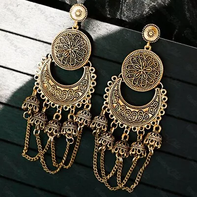 BIG 9cm Long CHANDELIER Ornate Gypsy EARRINGS Boho Retro Filigree ANTIQUED METAL • $6.30