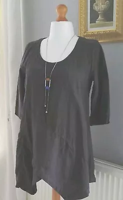 SAHARA Heavy Long Linen Tunic Top SIZE M Grey... Necklace From MNG. .  • £4.99