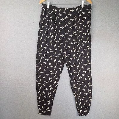 Decjuba Pants Womens Size 14 Black Birds Harem Drop Crotch Pockets Relaxed • $24.95