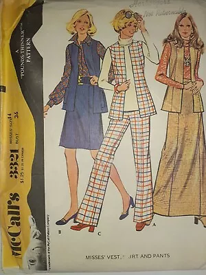 Maxi Midi Skirt Wide Leg Pants Vest McCalls Sewing Pattern 3321 Size 14 70's VTG • $10