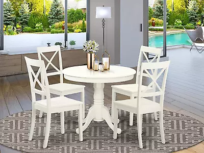 ANBO5-LWH-W Antique 5 Piece Dinette Set For 4 Includes A Round Kitchen Table Wit • $558.32