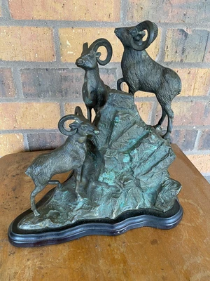 $150 • Buy Big Horn Sheep Ram Game Hunter Wildlife Art Bronze  Statue Sculpture