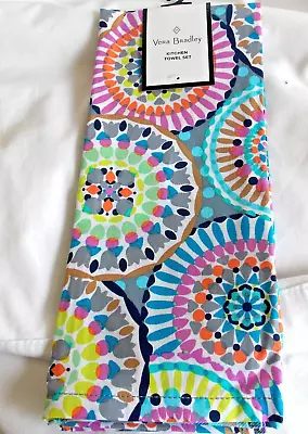 Vera Bradley SUNNY MEDALLION SET OF 2 COTTON KITCHEN DISH TOWELS NWT • $19