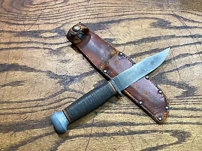 US Navy WWII PAL RH-35 Mk. 1 Mark I Fighting Knife &  USN  Leather Sheath Vtg • $124.99