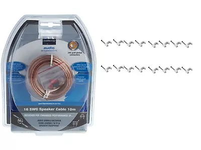 Speaker Cable Wire 10m 16 Gauge 1.5mm OFC + Cable Clips MASTERPLUG  • £8.75