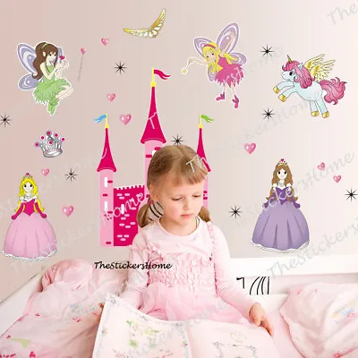 Huge Fairy Princess & Castle Girls Room Art Decal Wall Stickers Removable Vinyl  • £8.49