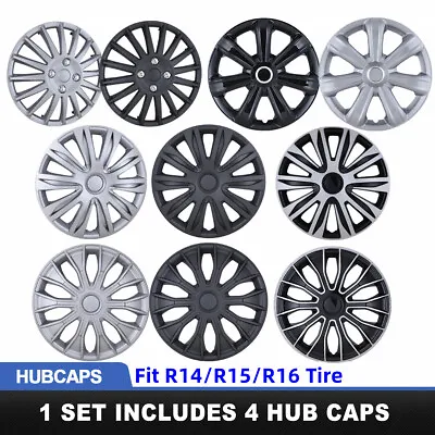 14 /15 /16  Set Of 4 Black Lacquer Wheel Covers Snap On Hub Caps Tire+Steel Rim • $48.99