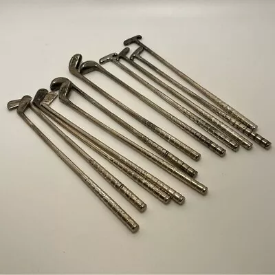 Vintage Golf Club Swizzle Sticks Set (12); Silver-Tone Metal Drink Stirrers Bar • $50