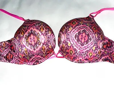 Victoria's Secret Bombshell Bra 34B Plunge Push Up Add 2 Cups Sexy Aztec Pink • $39.99
