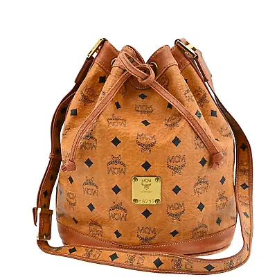 Authentic MCM Visetos Leather Drawstring Shoulder Bag Brown A3649T602 • $162
