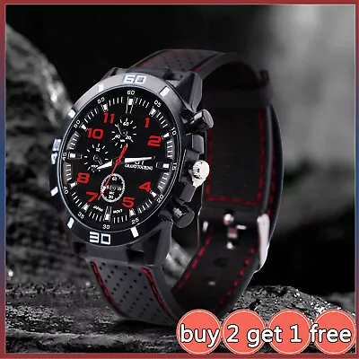 Men’s Military Watch Leather Date Quartz Analog Army Casual Dress Wrist Watches • £3.66