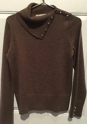 Mainbocher 100% Cashmere BIG RHINESTONE Buttoned Solid Turtleneck Sweater Small • $36.99