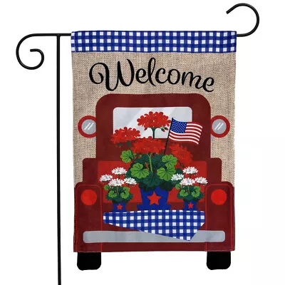 Red Truck Burlap Patriotic Garden Flag 12.5  X 18  Briarwood Lane • $11.99