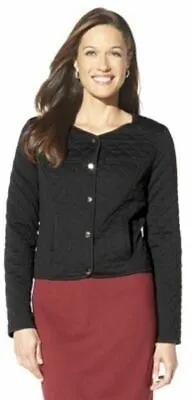 Merona Women's Long Sleeve Button Down Quilted Black Bomber Jacket Size XS   SM9 • $4.99