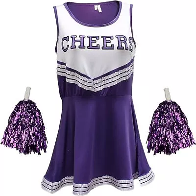 Cheerleader Costume Women Cheeleader Outfit Pink/Purple With Pom Poms New • £12.99