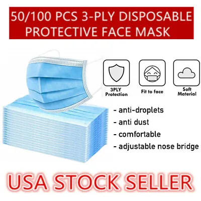 [50/100 PCS] Disposable Face Mask Non Medical Surgical 3-Ply Earloop Mouth Cover • $5.99