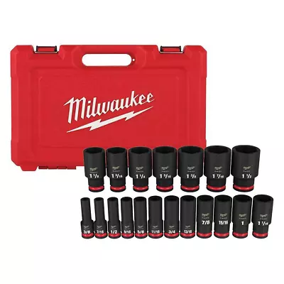 Milwaukee 49-66-7012 19 PC SHOCKWAVE 1/2  Dr SAE Deep 6 Point Socket Set • $164