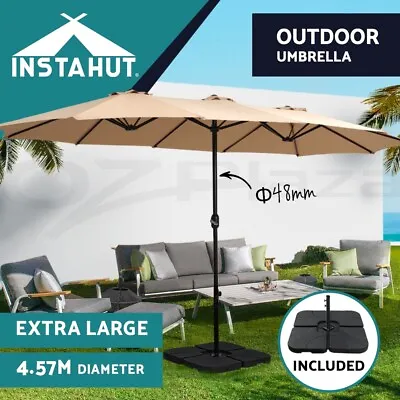 $208.95 • Buy Instahut Outdoor Umbrella Beach Twin Base Stand Garden Sun Shade Beige 4.57m