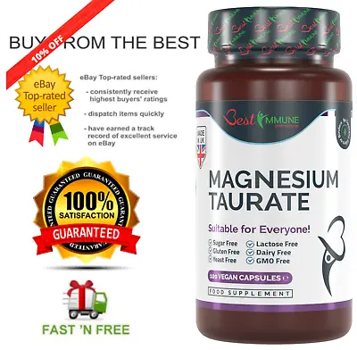 Natural Magnesium Taurate 500mg Premium Grade Ideal Strength 100 Vegan Capsules • £9.97