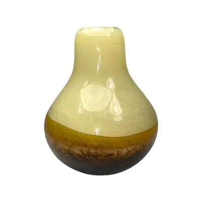 Mid Century MCM Style Teardrop Cream And Golden Brown Swirl Art Glass Vase • $21.77