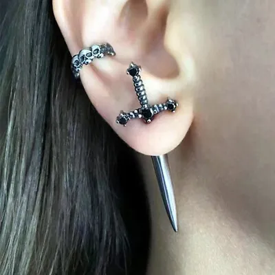 Goth Dagger Sword Screw Piercing Earrings Stainless Steel Punk Men Women Jewelry • $0.76