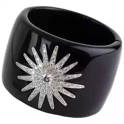 Miriam Salat Brown And White Topaz Medallion Cuff In Black Resin And Sterling • $399