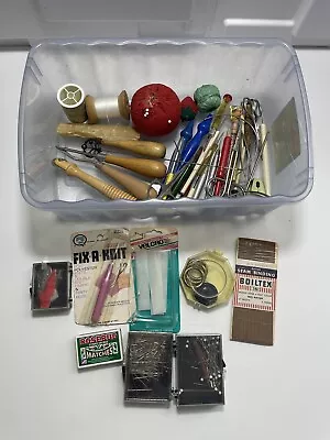 Vintage Sewing Tools Utensils Lot Kit Crafts Needle Cushions Thread Pins Hooks • $15