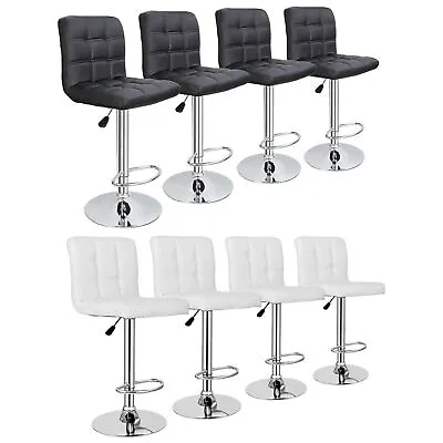Set Of 4 Modern Bar Stools PU Leather Chairs W/3 Level Gas Rod Metal Frame • $123.99