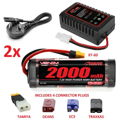 Tamiya RC Car Battery 2x 7.2v 2000mah NiMH Rechargeable Battery 2ah FAST CHARGER • £44.99