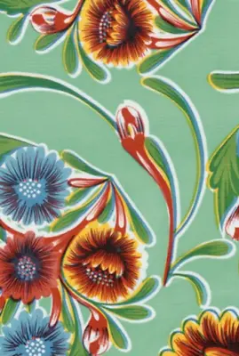 Oilcloth Fabric Beautiful Blooms Aqua Pattern Sold In Yard Or Bolt • $119.99