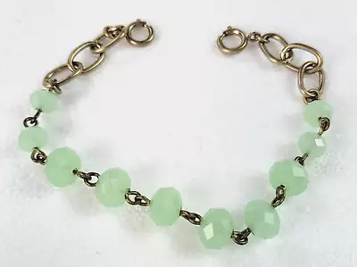Vintage Light Green Faceted Glass Bead Gold-Tone Chain Bracelet 8  • $9